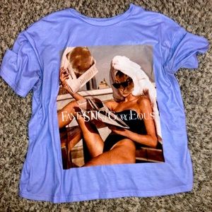 Fantastic/gorgeous purple shirt with a model with a cat face